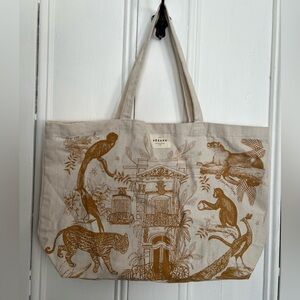 Sezane Canvas Tote Bag with yellow gold print
